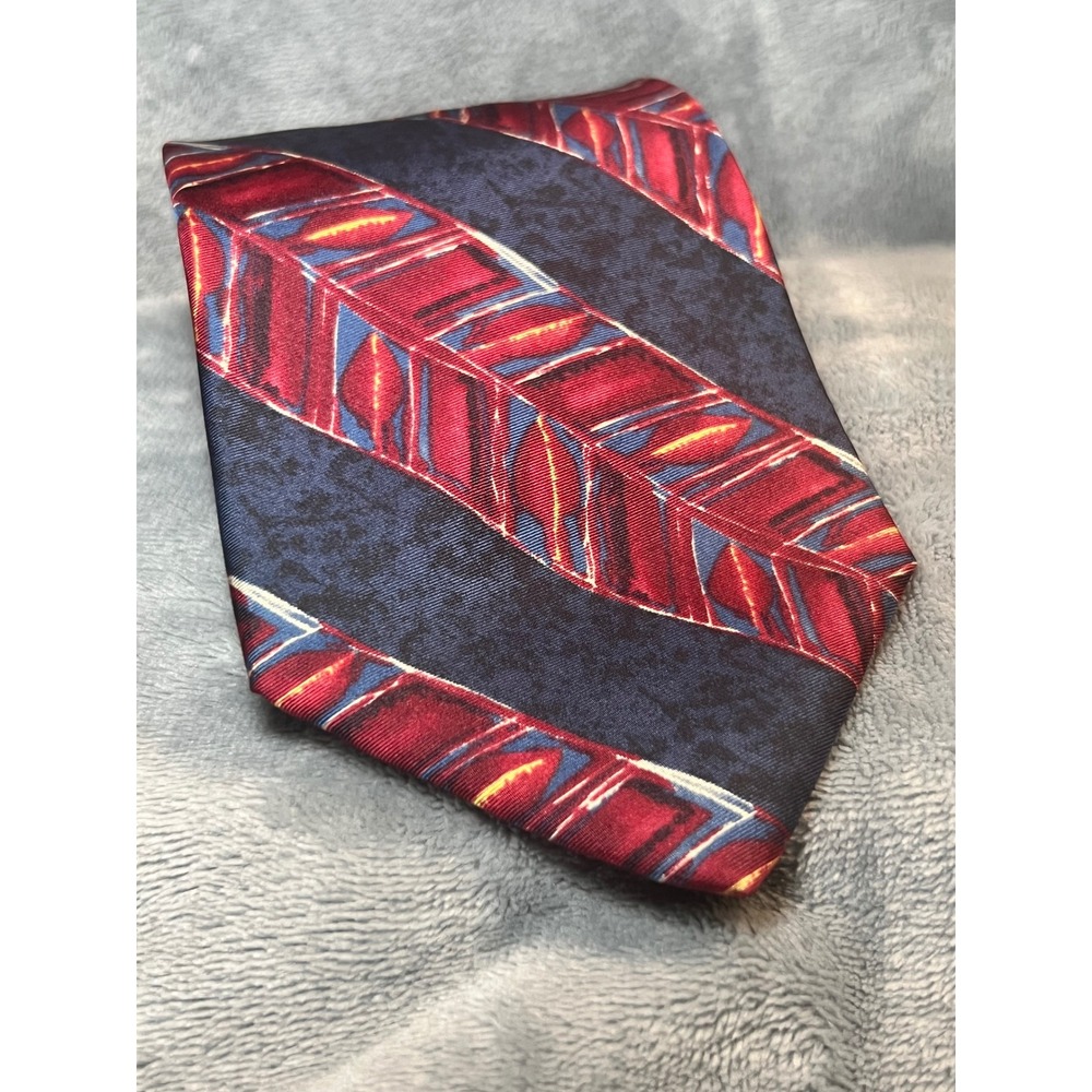 John Blair Silk‎ Neck Tie Red Blue Geometric Abstract Wide 4in x 59in Designer
